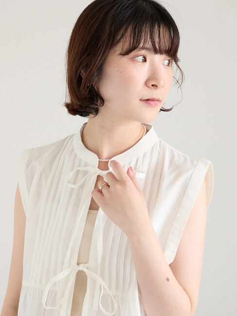 Samansa Mos2 blue「【Made in India】リボンベスト」|シャツ・ブラウス|