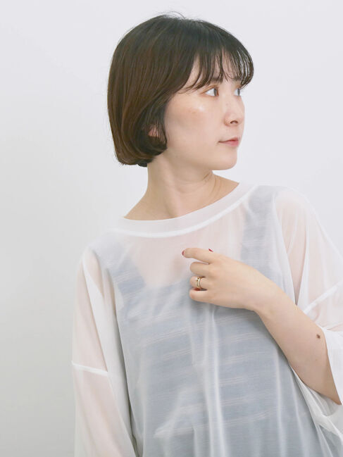 Samansa Mos2 blue「◎シアープルオーバー」|Tシャツ・カットソー|