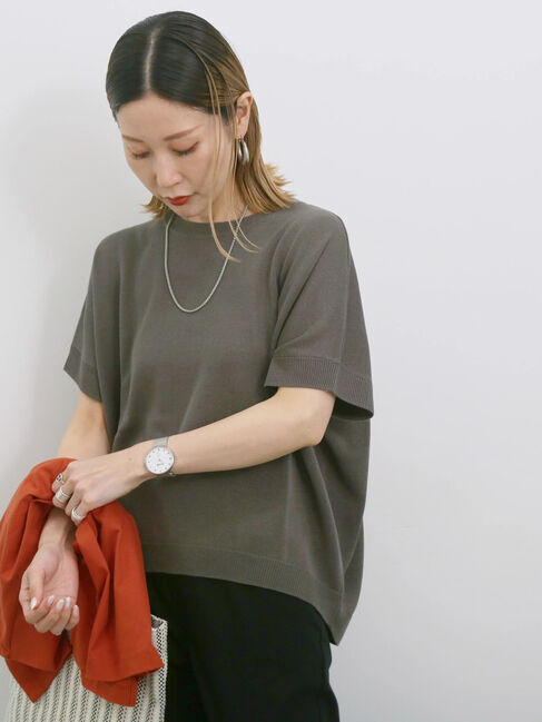 Samansa Mos2 blue「【マシンウォッシャブル】麻タッチニットプルオーバー」|ニット・セーター|