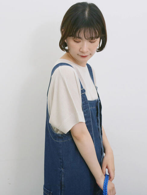 Samansa Mos2 blue「【マシンウォッシャブル】麻タッチニットプルオーバー」|ニット・セーター|