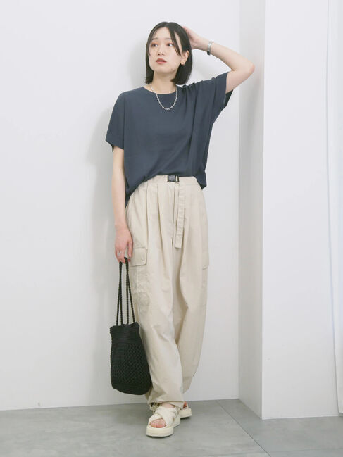 Samansa Mos2 blue「【マシンウォッシャブル】麻タッチニットプルオーバー」|ニット・セーター|