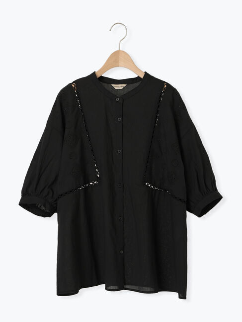 Samansa Mos2「レース切替バンドカラーブラウス」|シャツ・ブラウス|