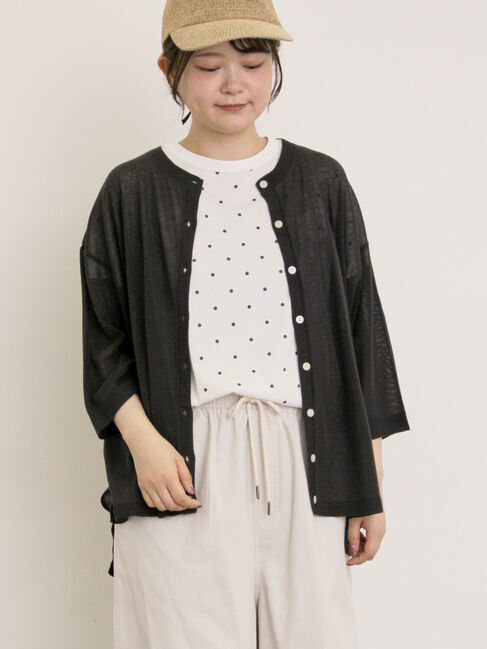 Samansa Mos2「[接触冷感]花刺繍七分袖クルーネックカーディガン」|カーディガン|