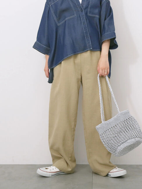 Samansa Mos2 blue「リネンタッチイージーパンツ」|その他|