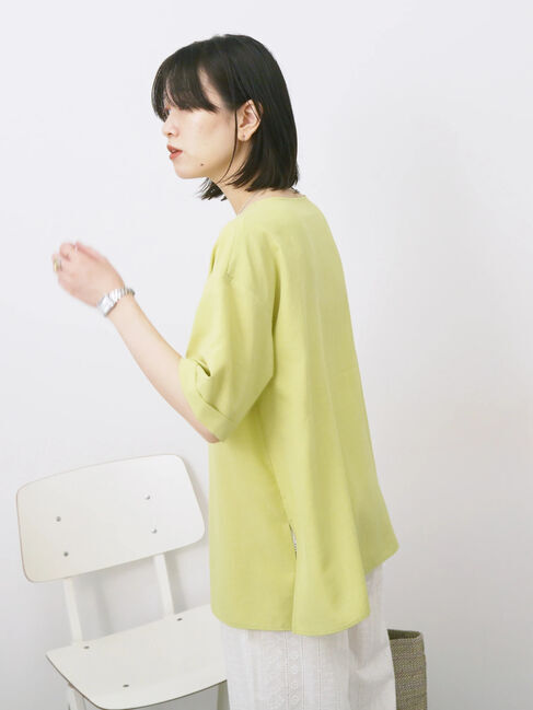 Samansa Mos2 blue「リネンタッチワイドブラウス」|シャツ・ブラウス|