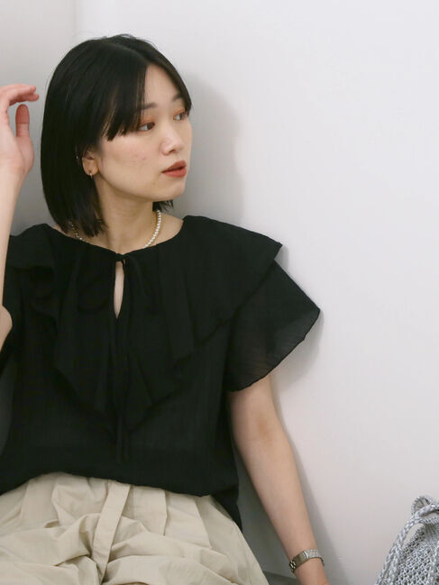 Samansa Mos2 blue「◎フリルブラウス」|シャツ・ブラウス|