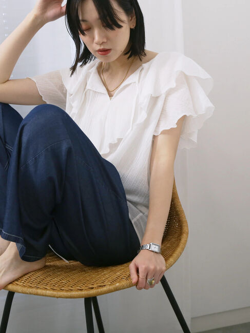 Samansa Mos2 blue「◎フリルブラウス」|シャツ・ブラウス|