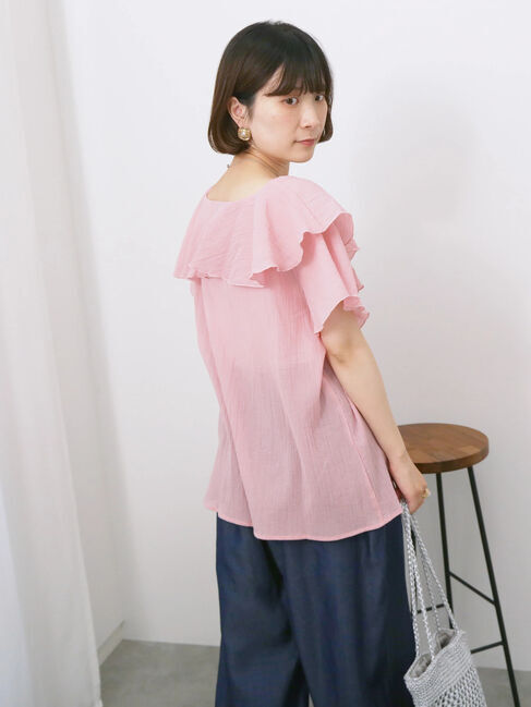 Samansa Mos2 blue「◎フリルブラウス」|シャツ・ブラウス|