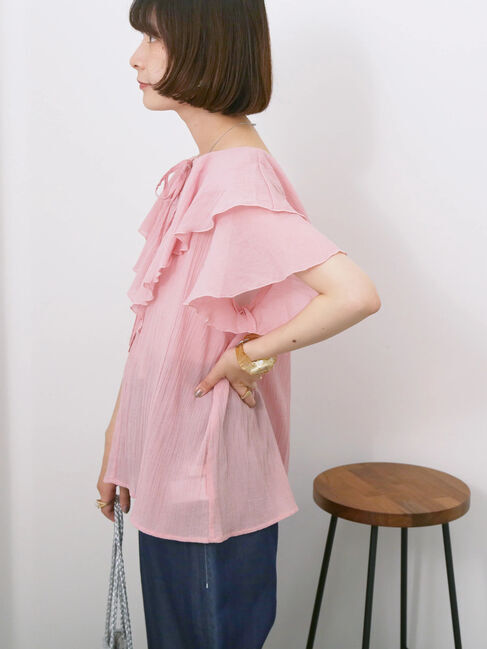 Samansa Mos2 blue「◎フリルブラウス」|シャツ・ブラウス|