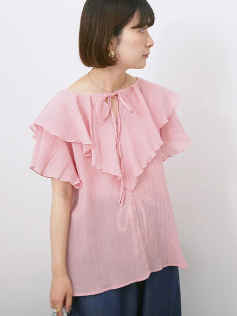 Samansa Mos2 blue「◎フリルブラウス」|シャツ・ブラウス|