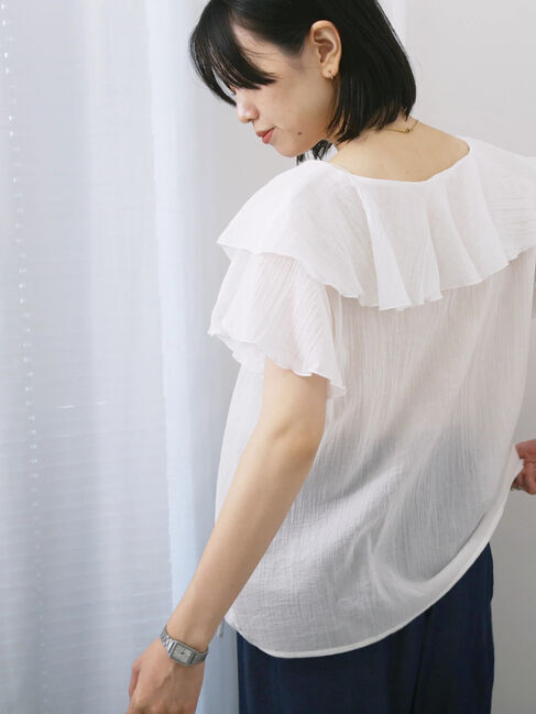 Samansa Mos2 blue「◎フリルブラウス」|シャツ・ブラウス|