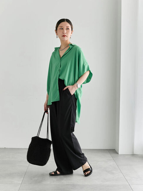 Samansa Mos2 blue「【接触冷感】ワイドイージーパンツ」|その他|