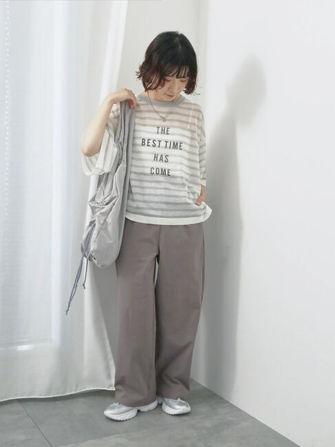 Samansa Mos2 blue「ボーダーロゴニットプルオーバー」|ニット・セーター|