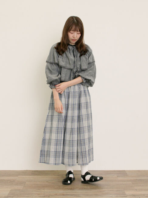 Samansa Mos2「インドボイルチェック柄ギャザースカート」|スカート|
