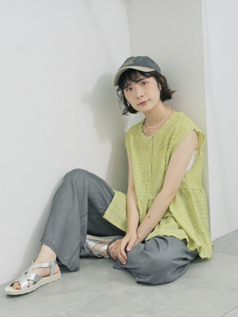 Samansa Mos2 blue「前後2wayジャカードペプラムノースリーブブラウス」|シャツ・ブラウス|