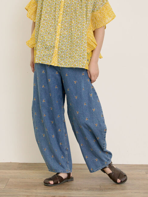 Samansa Mos2「【S/M/Lサイズ】刺繍デニム/ヒッコリーカーブパンツ」|その他|