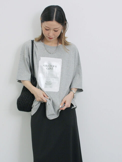 Samansa Mos2 blue「◎箔プリントTシャツ」|Tシャツ・カットソー|