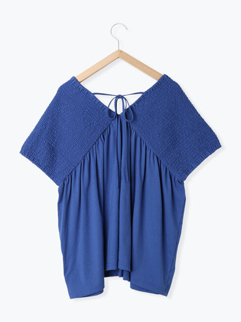 Samansa Mos2 blue「◎【接触冷感】シャーリングVネックプルオーバー」|Tシャツ・カットソー|