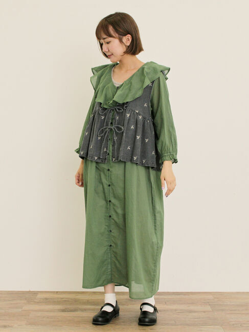 Samansa Mos2「刺繍デニムベスト」|ダウンベスト・ベスト|