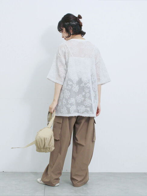 Samansa Mos2 blue「チュールフラワーコードTシャツ」|Tシャツ・カットソー|