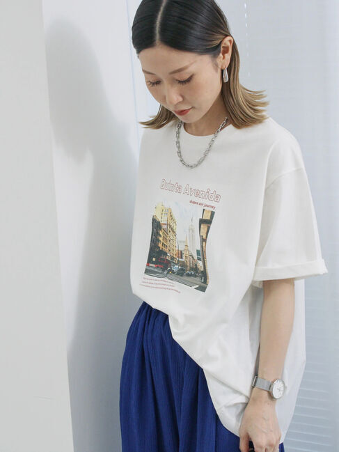 Samansa Mos2 blue「布帛切替ドルマンTシャツ」|Tシャツ・カットソー|