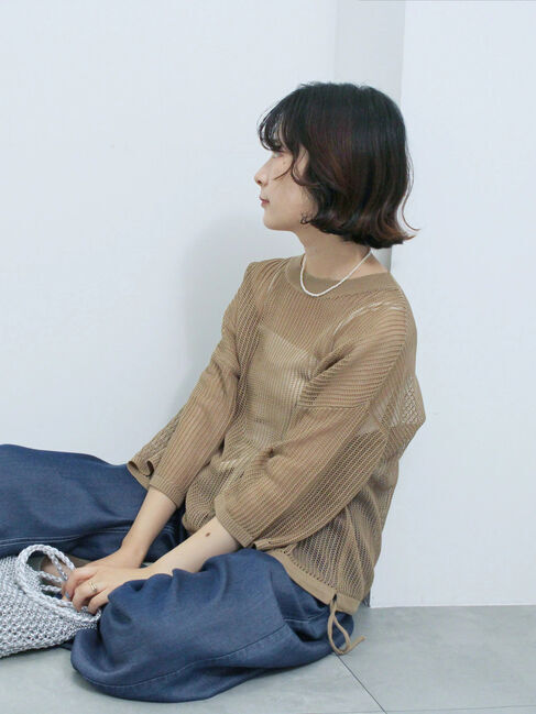 Samansa Mos2 blue「メッシュプルオーバー」|ニット・セーター|