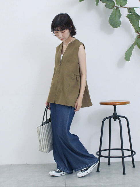 Samansa Mos2 blue「ジップベスト」|シャツ・ブラウス|