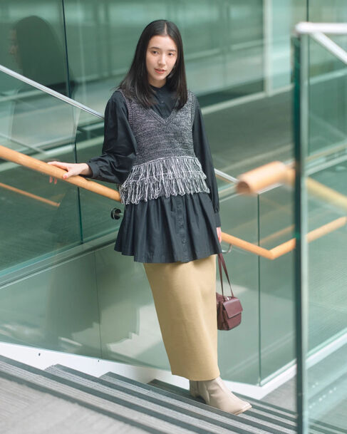 Samansa Mos2 blue「切り替えギャザーチュニックブラウス」|シャツ・ブラウス|