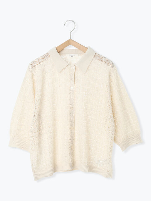 Samansa Mos2 blue「透かし柄ニットポロ」|ニット・セーター|