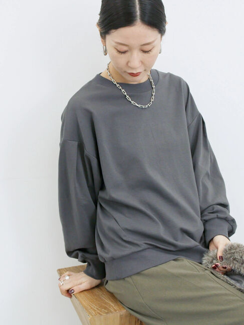 Samansa Mos2 blue「ポンチ袖タックプルオーバー」|Tシャツ・カットソー|