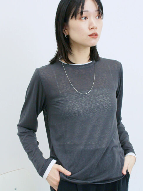 Samansa Mos2 blue「レイヤード風ロンT」|Tシャツ・カットソー|
