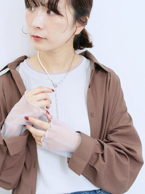 Samansa Mos2 blue「膨れジャガード袖チュールプルオーバー」|Tシャツ・カットソー|