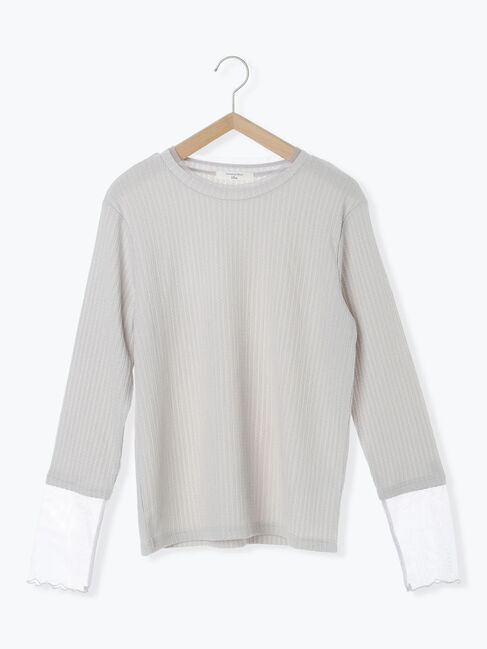 Samansa Mos2 blue「膨れジャガード袖チュールプルオーバー」|Tシャツ・カットソー|