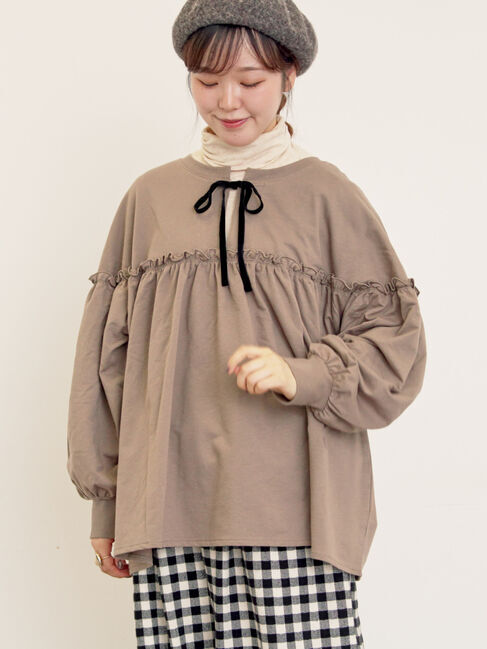 Samansa Mos2「ミニ裏毛切替ギャザープルオーバー」|Tシャツ・カットソー|