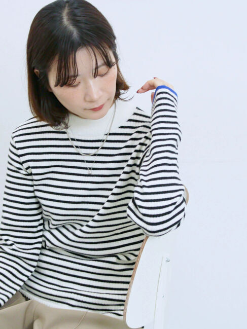 Samansa Mos2 blue「【Hug knit】リブハイネックプルオーバー」|ニット・セーター|