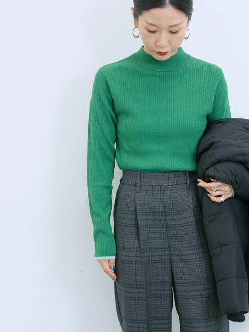 Samansa Mos2 blue「【Hug knit】リブハイネックプルオーバー」|ニット・セーター|