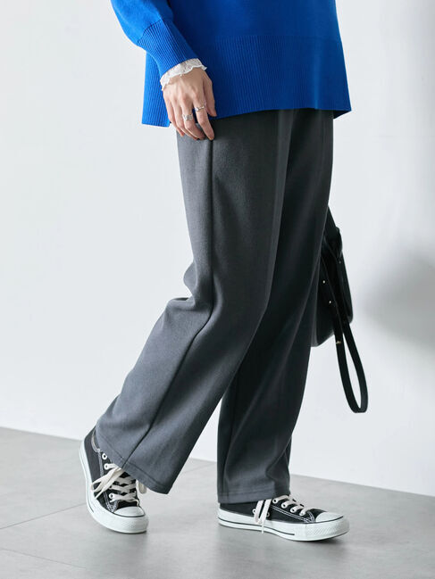 Samansa Mos2 blue「ネップジョーゼットパンツ」|その他|チャコールグレー