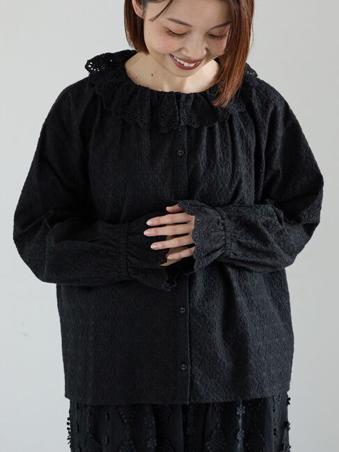 Samansa Mos2「オーバーレースブラウス」|シャツ・ブラウス|ブラック