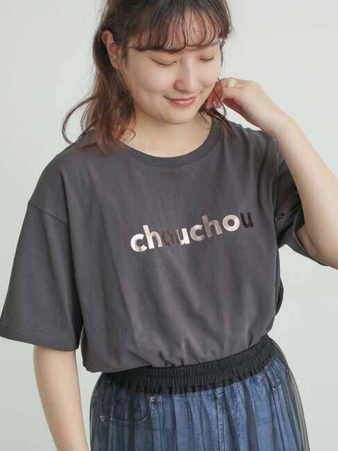 Samansa Mos2「[接触冷感]箔プリントTシャツ」|Tシャツ・カットソー|チャコールグレー