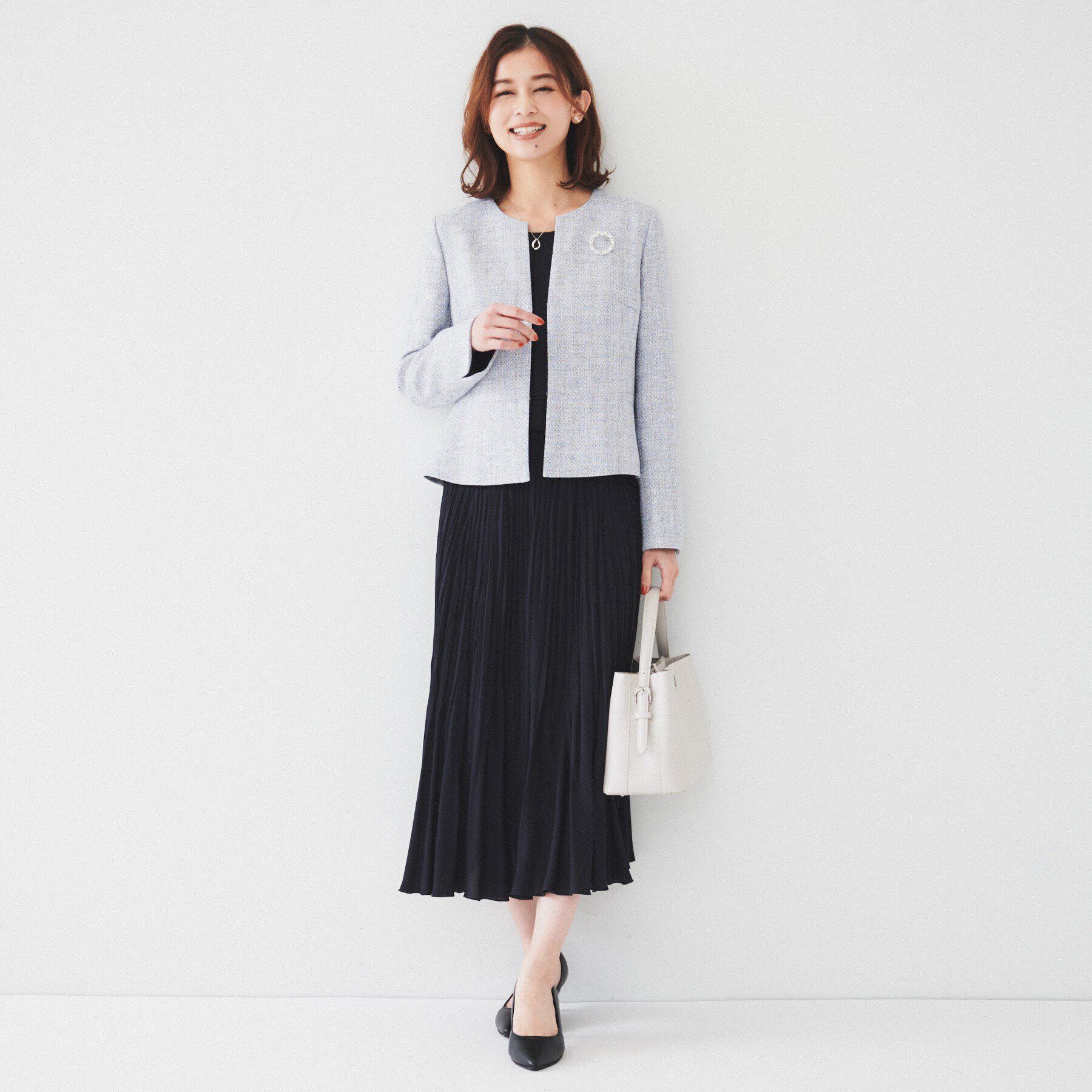 UNTITLED「【通勤】ツイード ペプラムジャケット」|ノーカラージャケット|