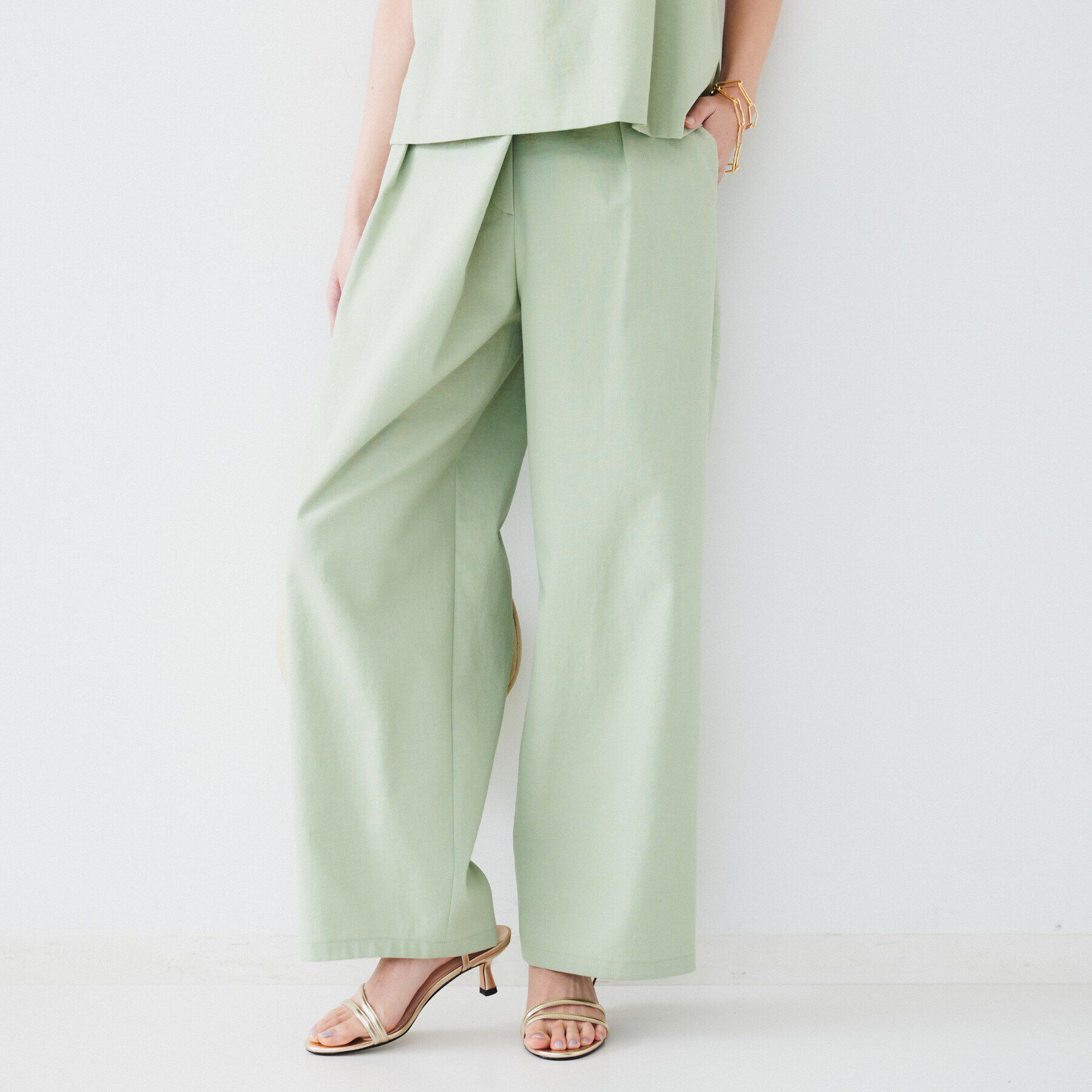 UNTITLED「【セットアップ可能】フロントラップ ワイドパンツ」|その他|ミントグリーン(02