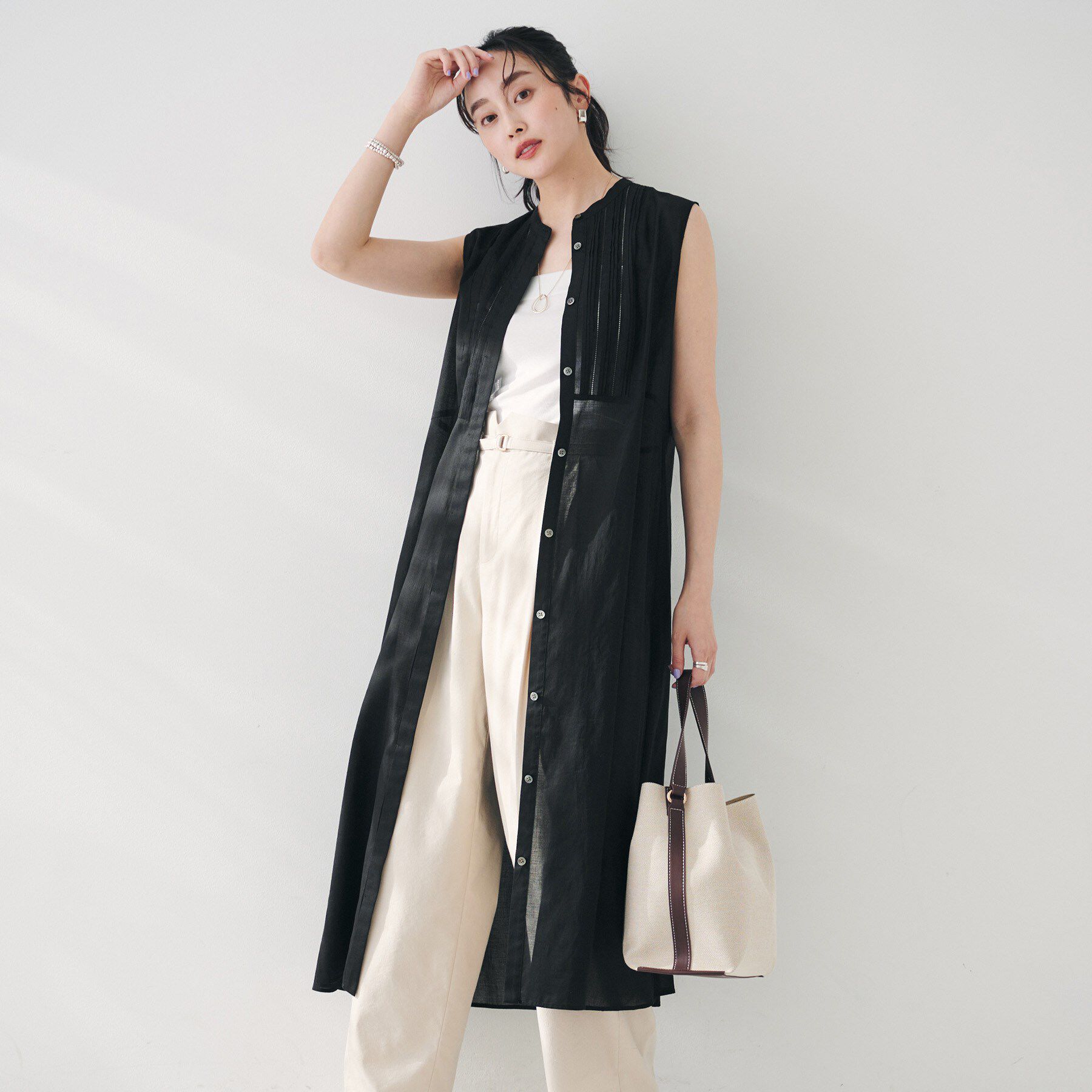 UNTITLED「【シアー/前開き/夏ワンピ】コットンピンタックワンピース」|ワンピース|