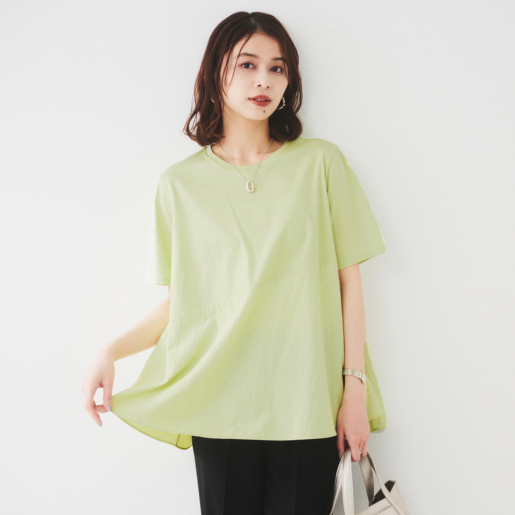 UNTITLED「【UVカット/接触冷感/Tシャツ】異素材ドッキングペプラム」|Tシャツ・カットソー|