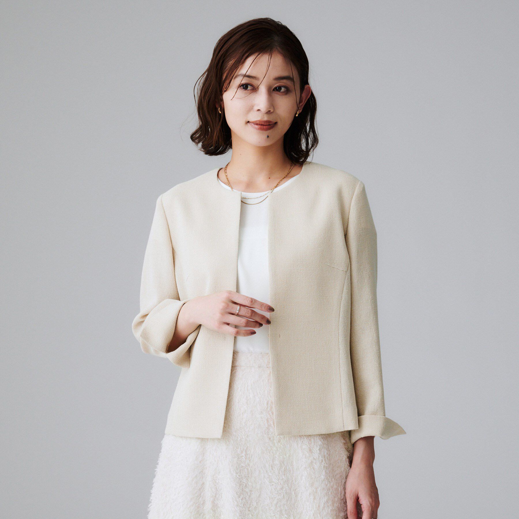 UNTITLED「【短丈/日本製】カラミ風メッシュ ノーカラージャケット」|ノーカラージャケット|