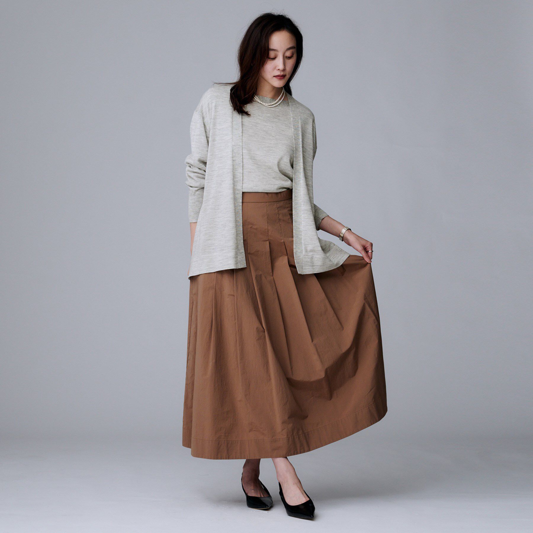 UNTITLED「【アンサンブル可/洗える/ボタンなし】シルクウールカシミヤ 着流しカーディガン」|カーディガン|