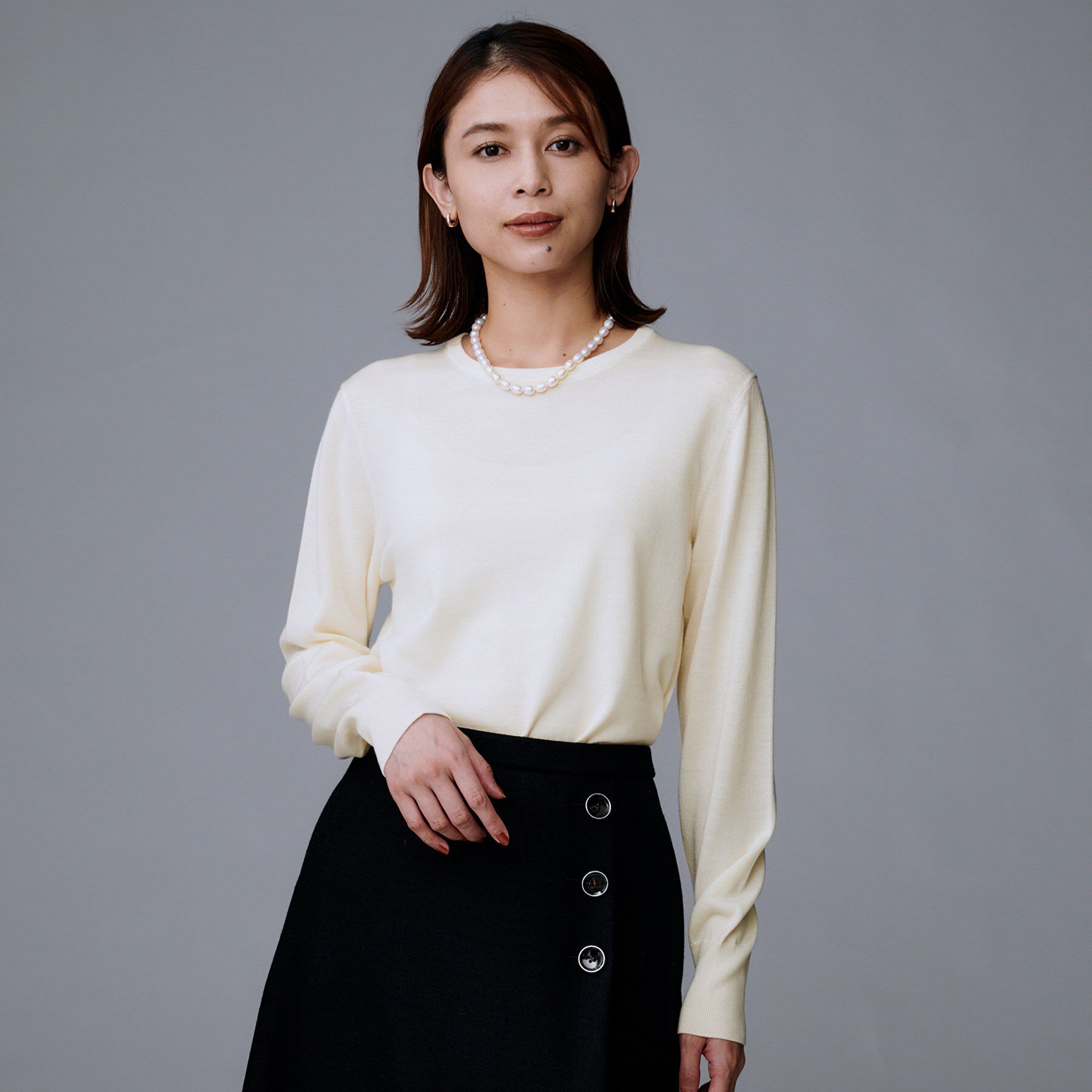 UNTITLED「【アンサンブル可/洗える/ウール100%】クルーネックウールニット」|ニット・セーター|オフホワイト(003