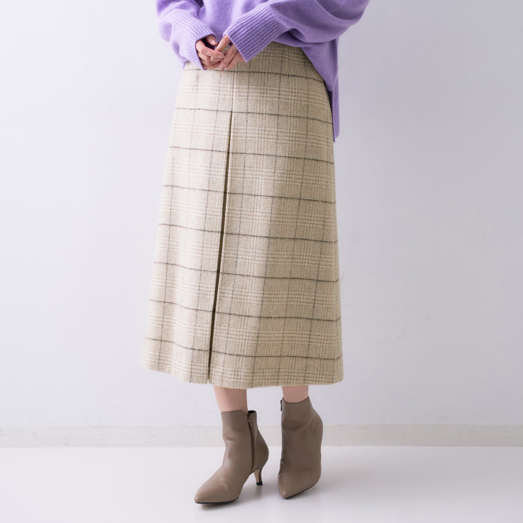UNTITLED「【ふんわり/タイト見え】グレンチェックスカート」|スカート|ベージュ(252)