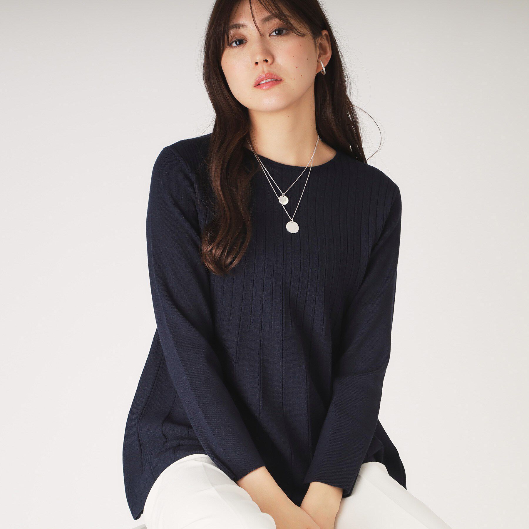 COUP DE CHANCE「【洗える／ヒップ丈】Aラインニットプルオーバー」|ニット・セーター|ネイビー(094)