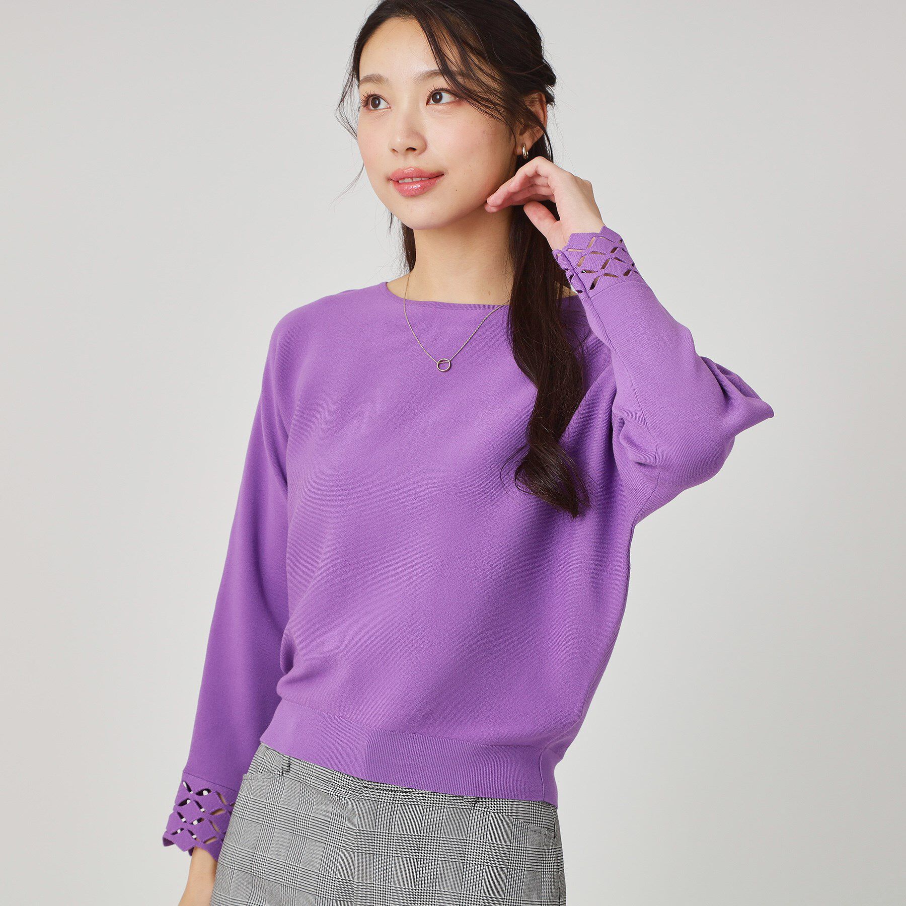 COUP DE CHANCE「【手洗い可】袖透かし柄ニットトップス」|ニット・セーター|