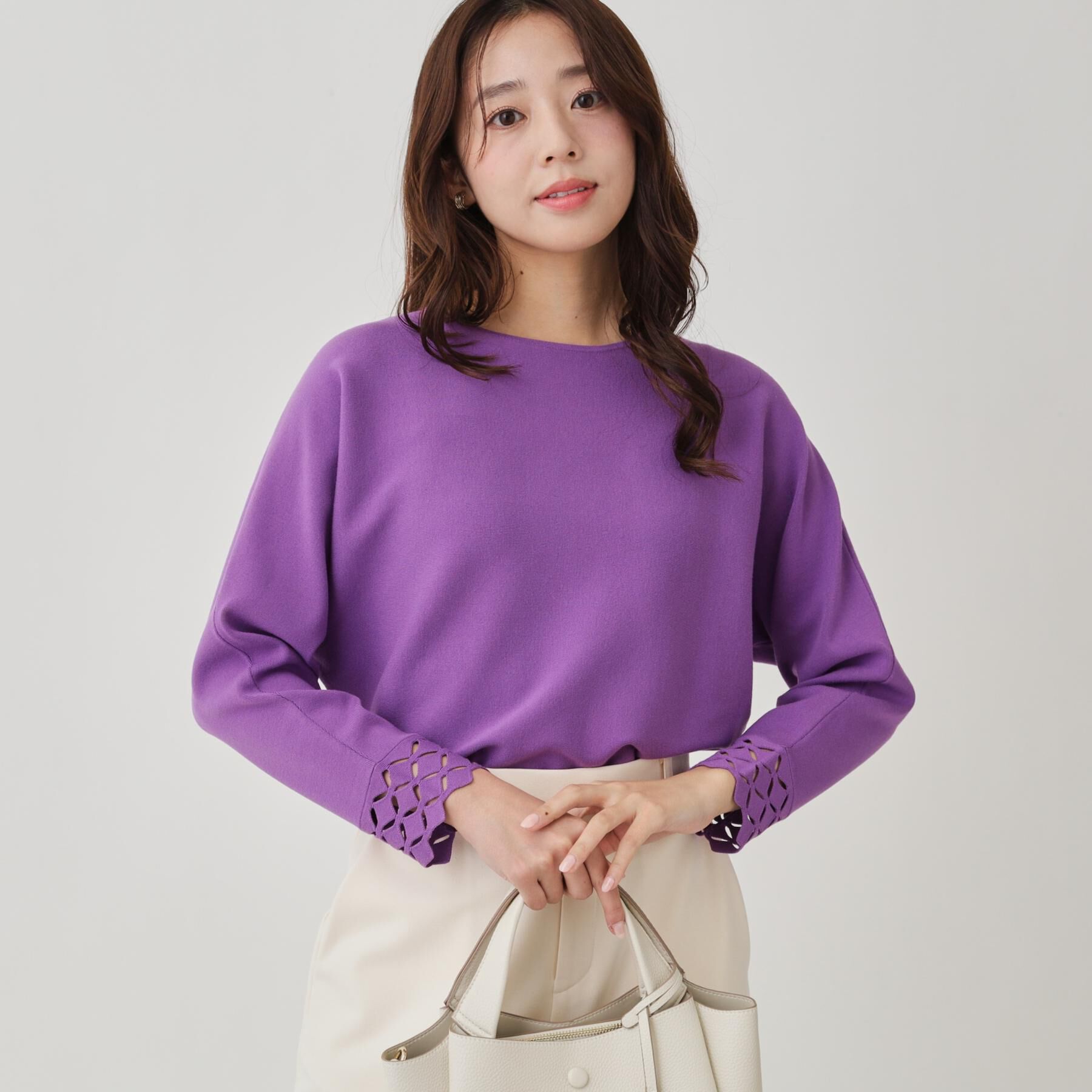 COUP DE CHANCE「【手洗い可】袖透かし柄ニットトップス」|ニット・セーター|